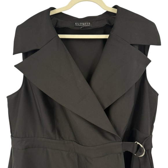 ELOQUII Asymmetrical Trench Midi Dress Black Size 22 Sleeveless Belted Pleated - Picture 4 of 9